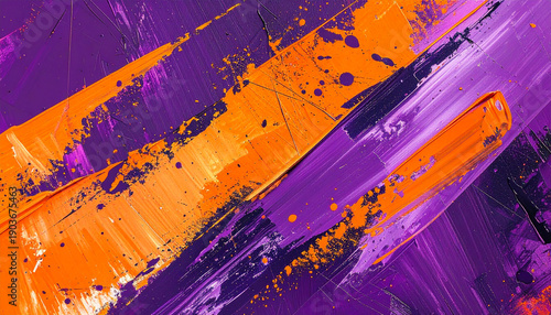 Abstract illustration featuring bold diagonal strokes, purple and orange acrylic paint, rough textured