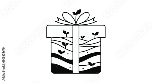 Gift box containing growing plant sprouts represents the nature of sustainability.
