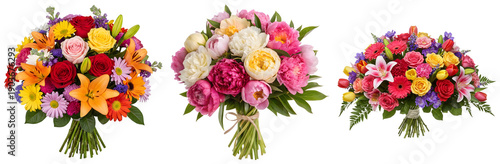 Foto colorful bouquets of fresh, vibrant flowers beautifully arranged for celebration, love, and special occasions, a delightful photograph