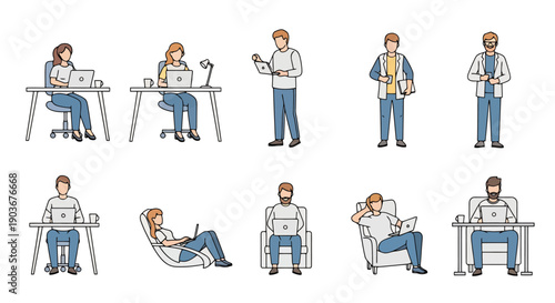 Remote Work Professionals Using Laptops Creating Content in Various Casual Home Office Settings Developing Ideas and Strategies