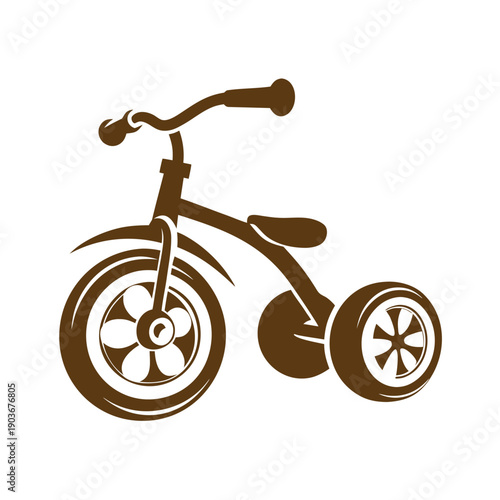 Brown tricycle with large front wheel and small rear wheels childrens toy