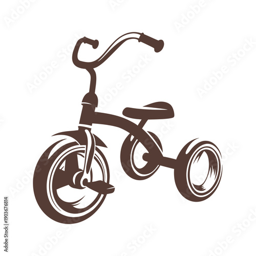 Brown tricycle with handlebars and wheels illustrated in a simple line style line simple