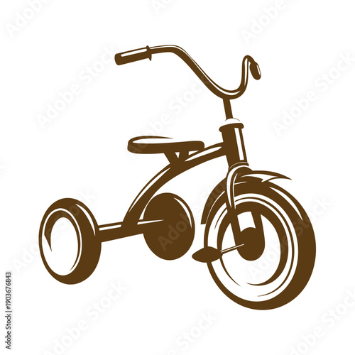 Brown tricycle with training wheels and handlebars child