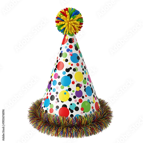 Colorful party hat with polka dots and tassels for celebrations