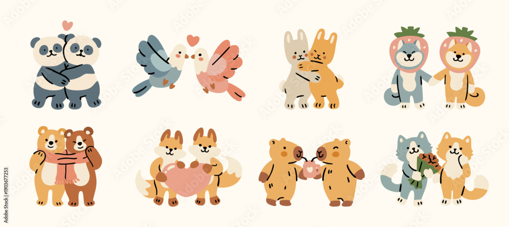 Obraz premium Cute animal couples in love