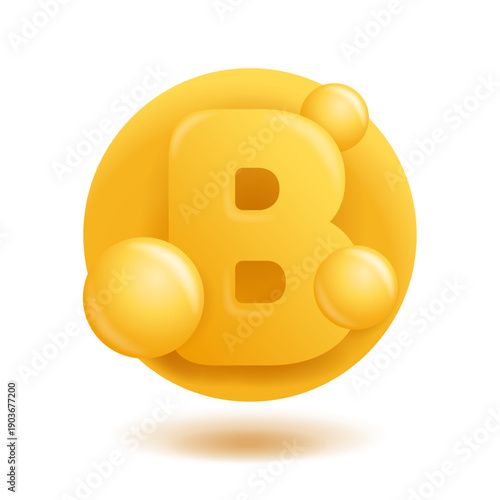 Vitamin B orange 3D glossy icon style. Complex chemical formula