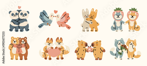 Cute animal couples in love