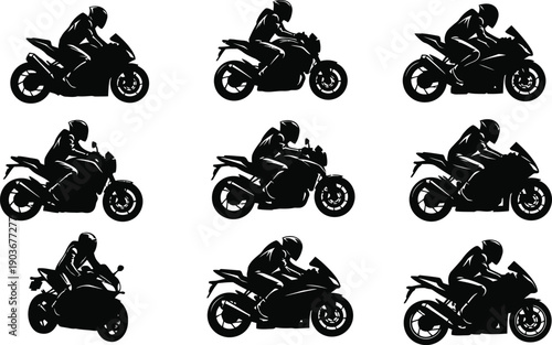 Motorcycle riders in various positions