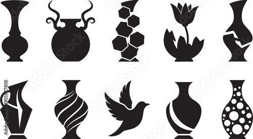 collection of decorative vases and flowers