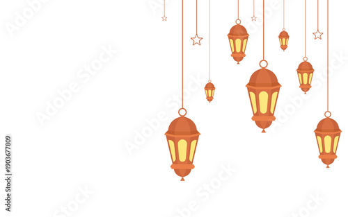Ramadan Kareem Greeting  Festive Islamic Lanterns Flat Illustration