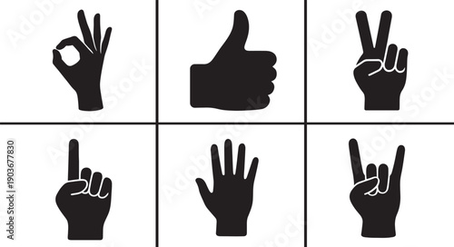 Ok Hand icon set with approval, gesture, agreement, and communication symbols for UI and web design