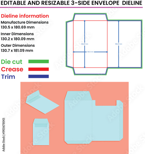 Envelope Dieline Template With Dimensions And Cutting Guidelines