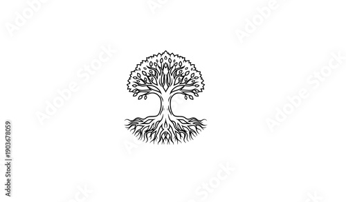 Tree with Roots Logo Design Isolated on White