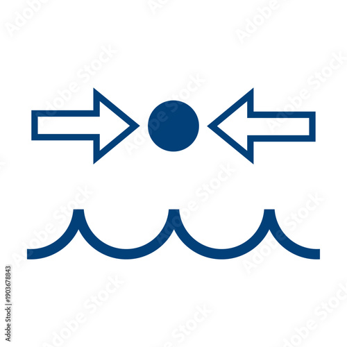 Simple blue icon of opposing arrows and wavy lines