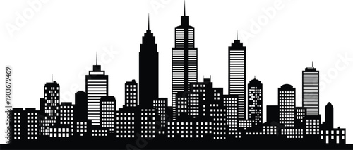 Black and white city skyline with skyscrapers buildings city, skyline, skyscrapers, buildings, urban, architecture, black, white, silhouette, cityscape, metropolitan, downtown, high-rise, towers, wind
