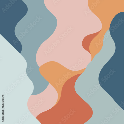 The abstract background of the white wave line and curve has soft movement on an earth-toned organic shape hand-drawn background. Vector illustration.