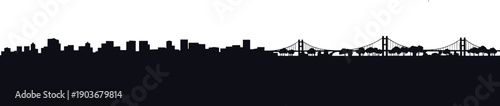 San Francisco city skyline with Golden Gate Bridge silhouette san francisco, city skyline, golden gate bridge, silhouette, black and white, urban landscape, cityscape, bridge, suspension bridge, build