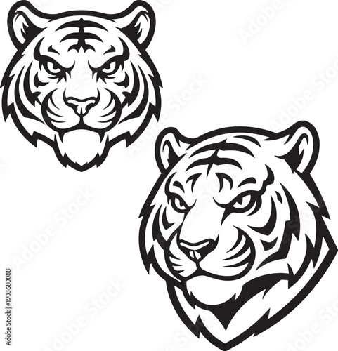 Tiger mascot head logo set – Powerful tiger character vector illustration