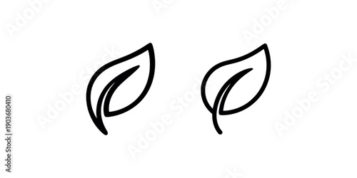 Simple green leaf icon duo with minimalist organic aesthetic representing nature environment wellness and vegan lifestyle for branding and graphic design