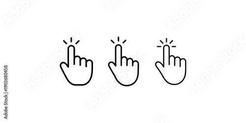 Clicking hand pointer vector illustration. outline cursor icon concept with hand and index finger. press or select action in linear style