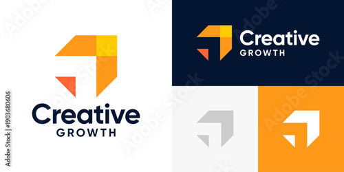 Modern growth logo design template. Colorful arrow abstract shapes logo design graphic vector illustration. Symbol, icon, creative