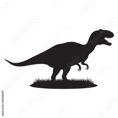 Dinosaur Silhouette on Grass - Prehistoric Animal in Nature