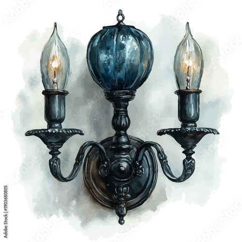 Wall Sconce, watercolor painting vector, isolated on a white background.