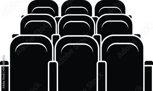 Cinema or stadium seats. Booking movie tickets or event seats vector silhouette. 