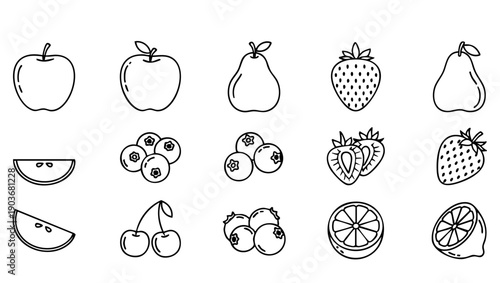Fresh Fruit Ingredients for Compote Line Art