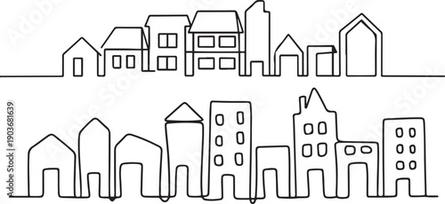 Set of continuous one line buildings.one line icon illustration with white background