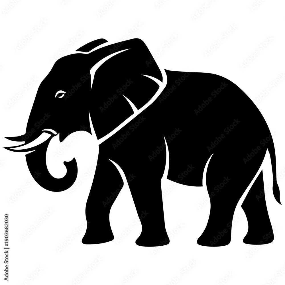 Fototapeta premium Black and White Silhouette Elephant Logo Icon, Majestic African Animal Vector Art