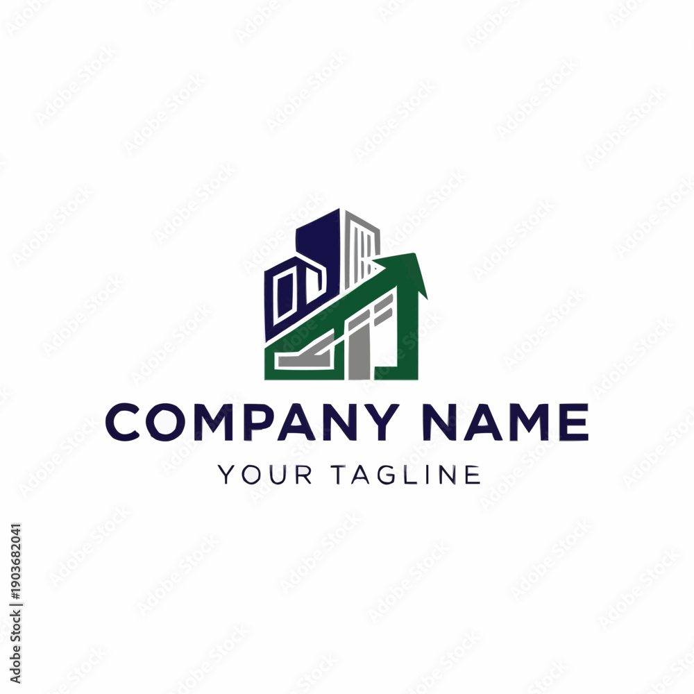 Fototapeta premium Modern Cityscape with Upward Arrow Logo Design.
