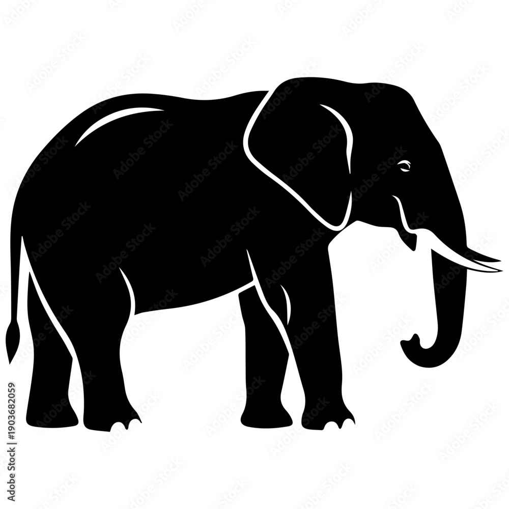 Obraz premium Silhouette of an African Elephant in Profile, Majestic Wild Animal Vector Art for Logos and Branding