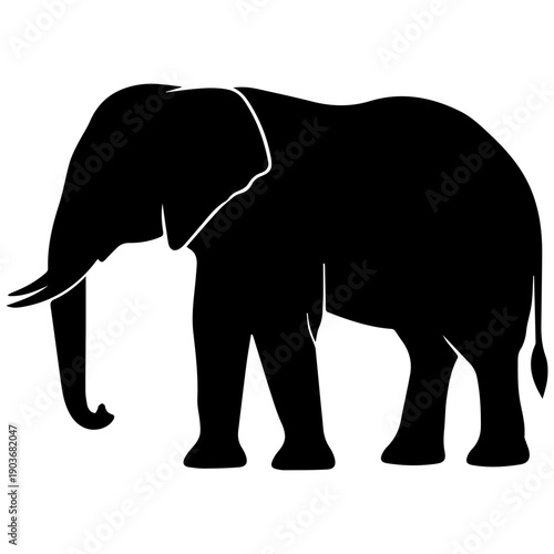 Black and White Silhouette of an African Elephant, Vector Graphic Logo Design