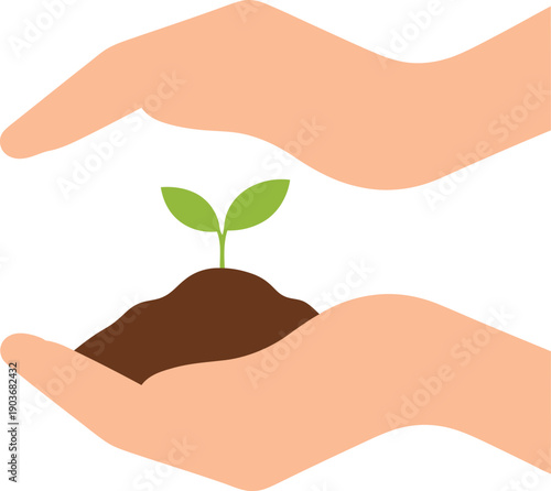 Hand holding plant icon, hands holding growing seedling sequence vector, hands protecting young plant, eco care flat vector illustration