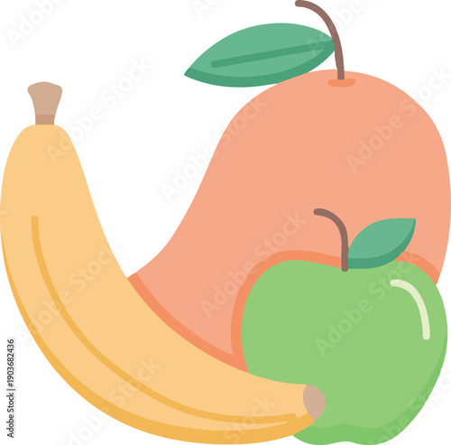 Fresh Fruit banana apple peach isolated