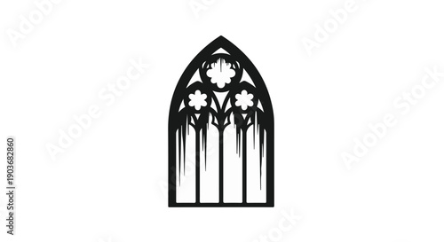Gothic window frame stands as a classic architectural element against white.