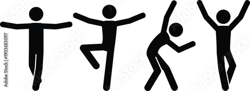Black Stick Figure People Megaset Featuring Various Human Activities Like Running Fitness Training Workplace Safety Falling Accidents Shopping And Office Work On White Background