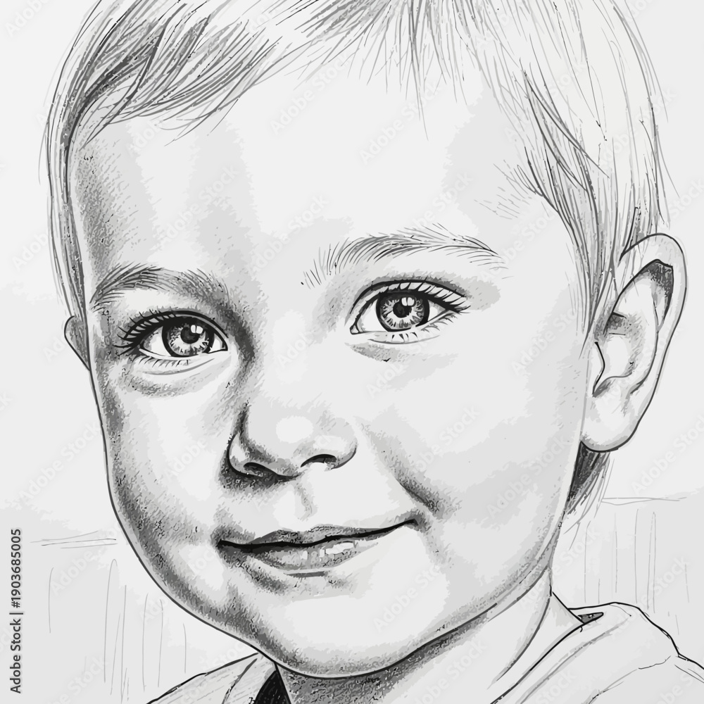 Obraz premium Pencil Sketch Portrait of a Smiling Toddler Boy