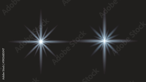 Bright Star Light Effect on Dark Background, Abstract Lens Flare Glow Vector
