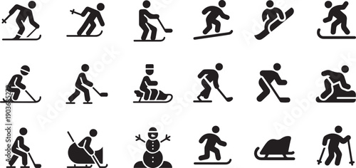 Winter sports solid glyph icon set.one line icon with with white background