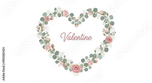 Elegant heart-shaped valentine design adorned with floral and leafy decorations
