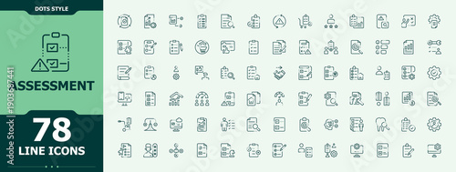 Assessment line icon set. Included graph, check, audit, magnify and more. Inspect icon set. Icons for website. Editable vector art and illustration.