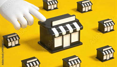 Small business retail shop storefront local store franchise marketing strategy customer hand choice pointing selection leadership management commerce downtown shopping service community