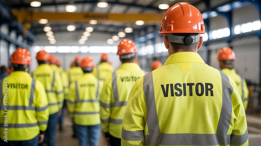 Obraz premium Visitors wearing safety gear in an industrial environment