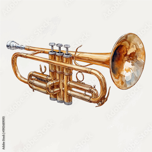 watercolor vector of Trumpet, isolated on a white background.
