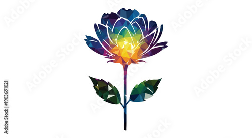 Vibrant Rainbow Geometric Flower Illustration with Abstract Polygonal Petals