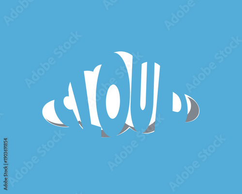 Typography of blue and white cloud. Background illustration. Flat design 
