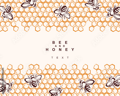 Bee and honey background, pattern set. Collection icon bee and honey. Vector