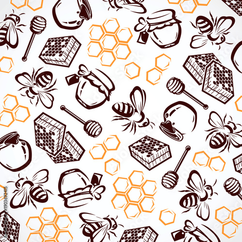Honey background, pattern set. Collection icon honey. Vector